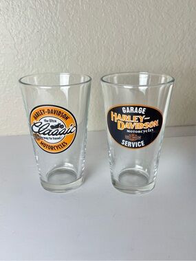 Harley-Davidson Black & Orange Garage Logo Pint Glasses - Set of 2